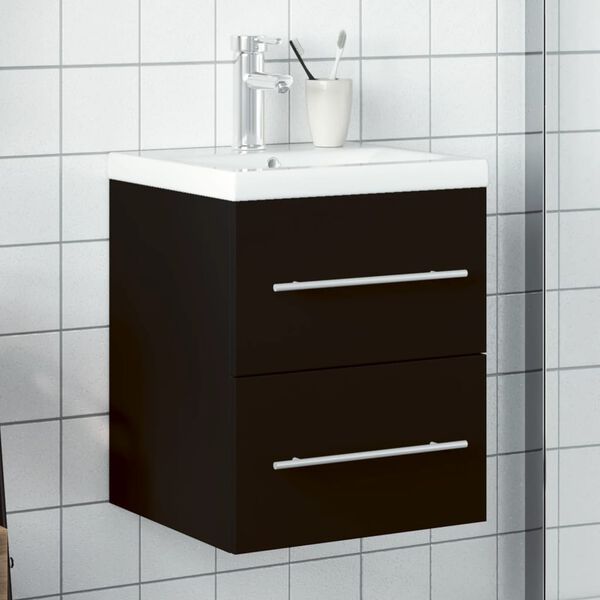 vidaXL Armoire lavabo de salle de bain avec bassin int&eacute;gr&eacute; noir