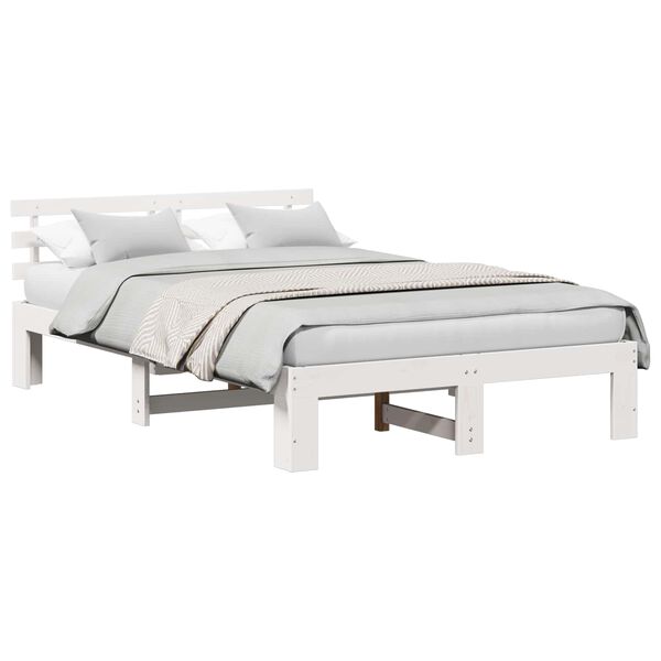 vidaXL Cadre de lit avec t&ecirc;te de lit Blanc 135 x 190 cm Pin massif