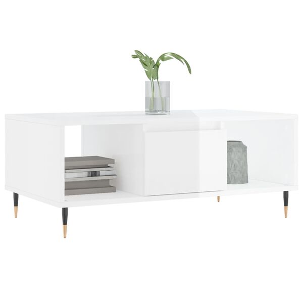 vidaXL Table basse Blanc brillant 90x50x36,5 cm Bois d'ing&eacute;nierie