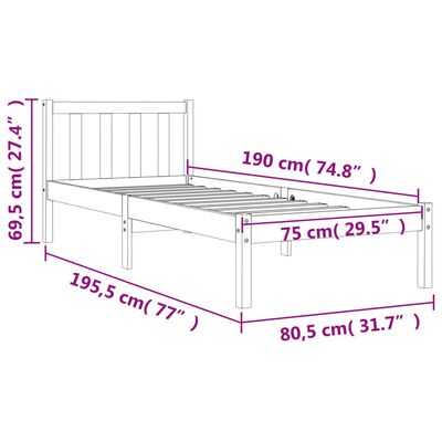 vidaXL Cadre de lit sans matelas cire marron 75x190 cm bois pin massif