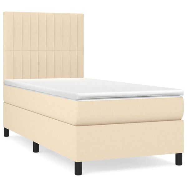 vidaXL Sommier &agrave; lattes de lit et matelas Cr&egrave;me 90x190 cm Tissu