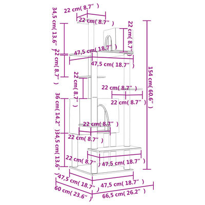 vidaXL Arbre à chat avec griffoirs en sisal Gris clair 154 cm