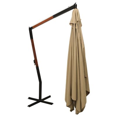 vidaXL Parasol de jardin en porte-à-faux avec mât en bois taupe