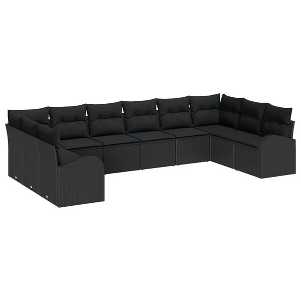 vidaXL Ensemble de canap&eacute; de jardin avec coussin 10 pcs Noir polyrotin