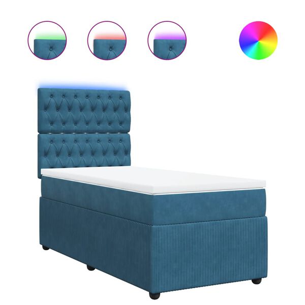vidaXL Sommier &agrave; lattes de lit avec matelas bleu 90x200 cm velours