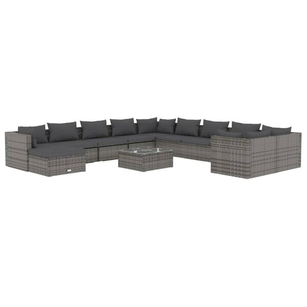 vidaXL Salon de jardin 12 pcs avec coussins R&eacute;sine tress&eacute;e Gris