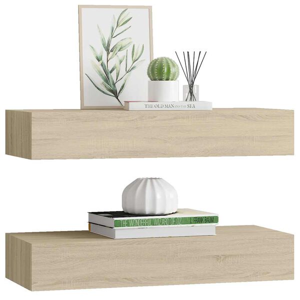 vidaXL &Eacute;tag&egrave;res &agrave; tiroirs murales 2 pcs ch&ecirc;ne 60x23,5x10 cm MDF
