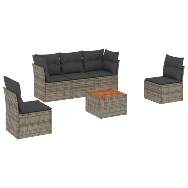 vidaXL Salon de jardin 6 pcs avec coussins gris r&eacute;sine tress&eacute;e
