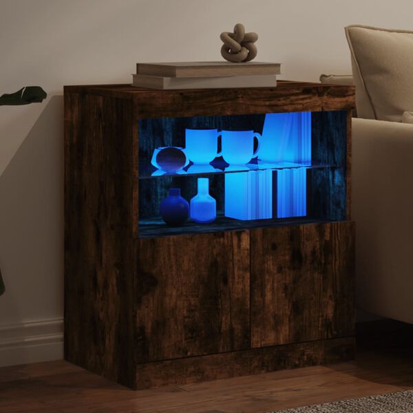 vidaXL Buffet avec lumi&egrave;res LED ch&ecirc;ne fum&eacute; 60x37x67 cm