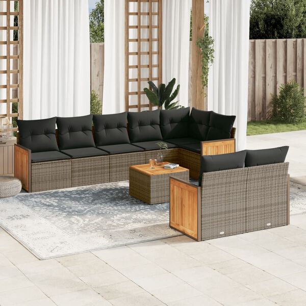 vidaXL Salon de jardin 9 pcs avec coussins gris r&eacute;sine tress&eacute;e