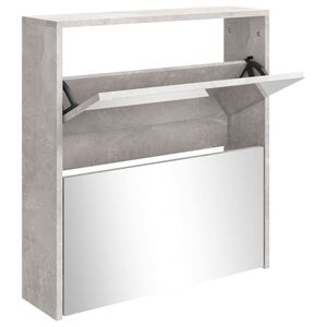 vidaXL Armoire &agrave; chaussures et miroir 2 niveaux Gris b&eacute;ton 63x17x67 cm