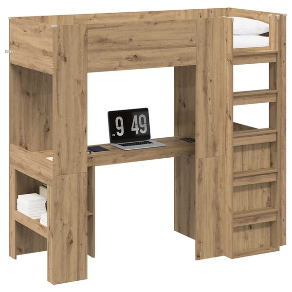 vidaXL Cadre de lit superpos&eacute; avec bureau Ch&ecirc;ne artisanal 75 x 190 cm