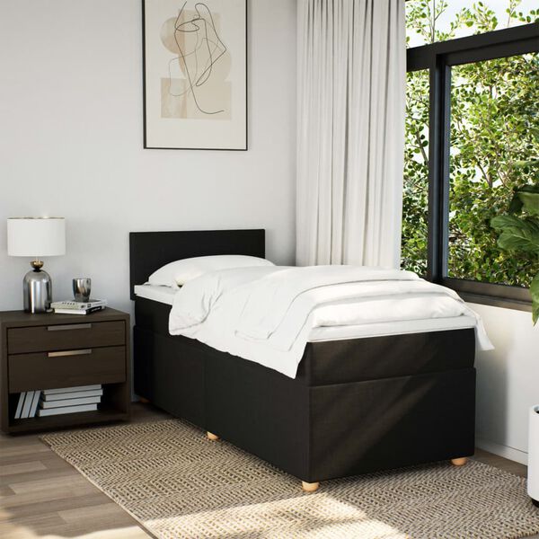 vidaXL Sommier &agrave; lattes de lit avec matelas Noir 90x200 cm Tissu