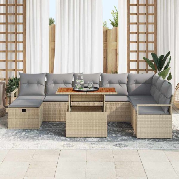 vidaXL Ensemble de canap&eacute; de jardin 9 pcs Beige polyrotin
