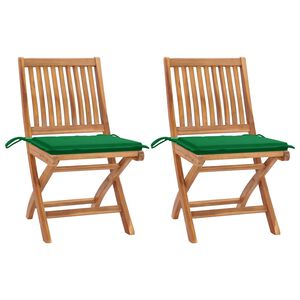 vidaXL Chaises pliantes (lot de 2) avec coussins verts, en bois de teck massif