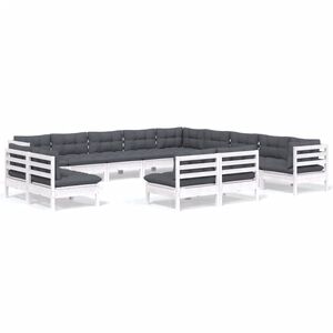 vidaXL Salon de jardin 13 pcs avec coussins blanc bois de pin solide