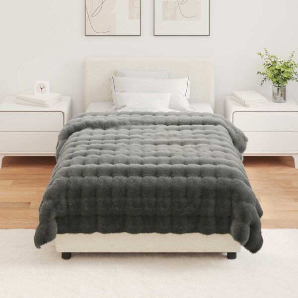 vidaXL Couverture en Fourrure de Lapin Synth&eacute;tique 4 pcs Gris fonc&eacute;