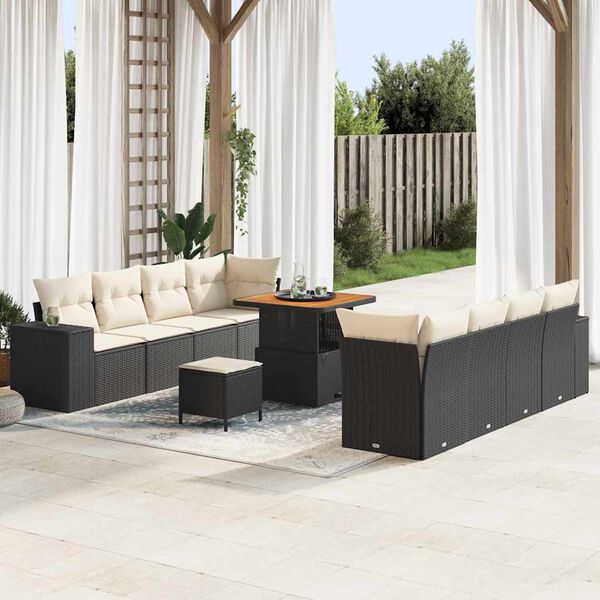 vidaXL Ensemble de canap&eacute; de jardin 11 pcs Noir et Cr&egrave;me polyrotin