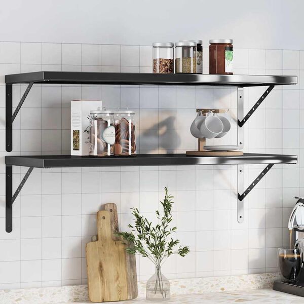vidaXL &Eacute;tag&egrave;res murales 2 pcs 100x40 cm noir acier inoxydable