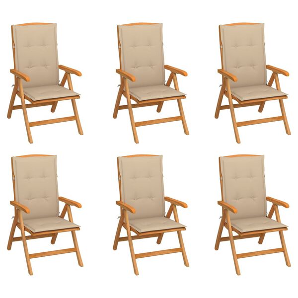 vidaXL Chaises inclinables de jardin et coussins lot de 6 Teck solide