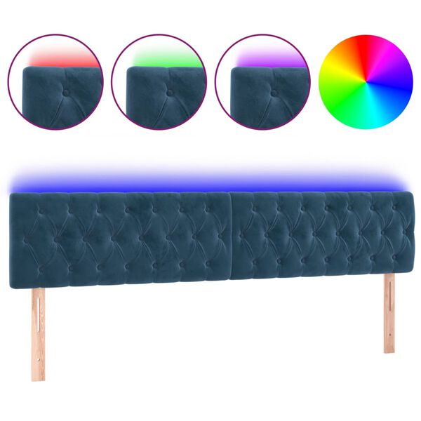vidaXL T&ecirc;te de lit &agrave; LED Bleu fonc&eacute; 200x7x78/88 cm Velours