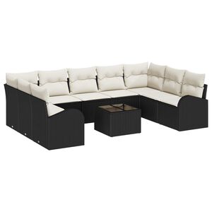 vidaXL Ensemble de Canap&eacute;s avec coussin 10 pcs Noir et Blanc polyrotin