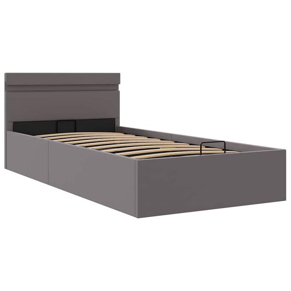 vidaXL Cadre de lit &agrave; rangement avec LED Gris Similicuir 100x200 cm