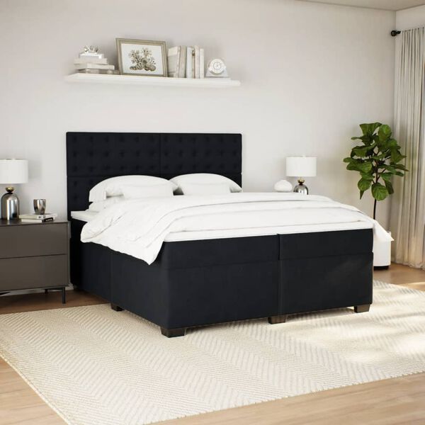 vidaXL Sommier &agrave; lattes de lit et matelas Noir 200x200 cm Velours