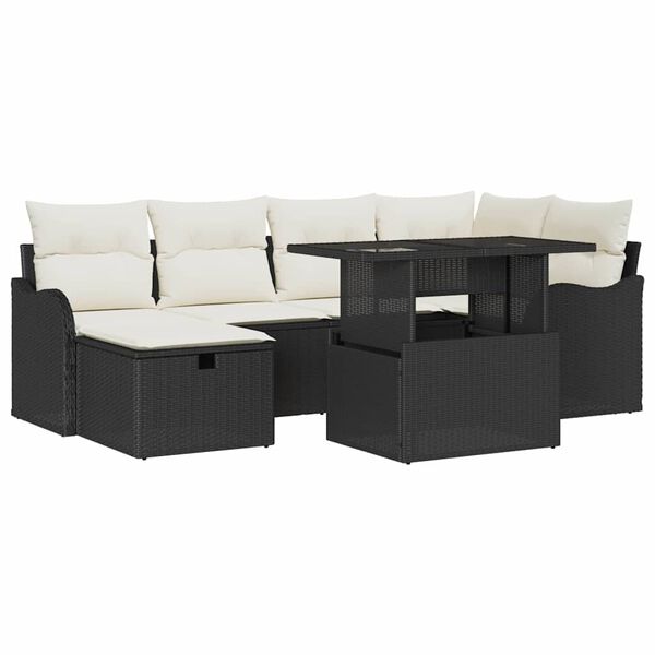 vidaXL Ensemble de canap&eacute; de jardin avec coussin 7 pcs Noir Poly rotin
