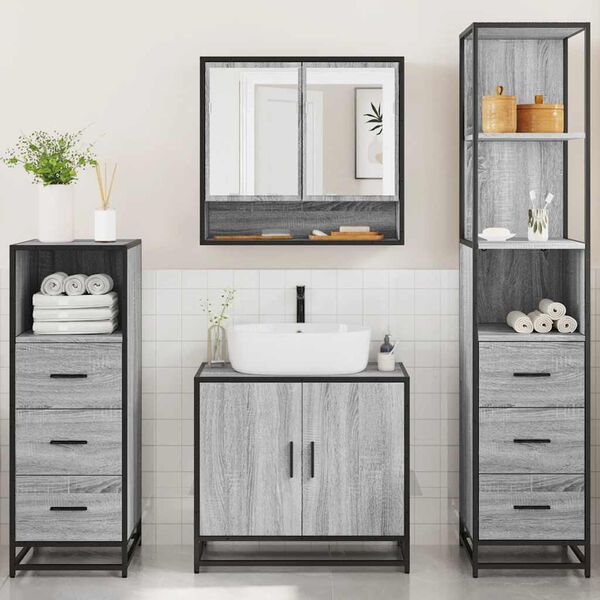 vidaXL Ensemble de meubles de salle de bain 4 pcs sonoma gris