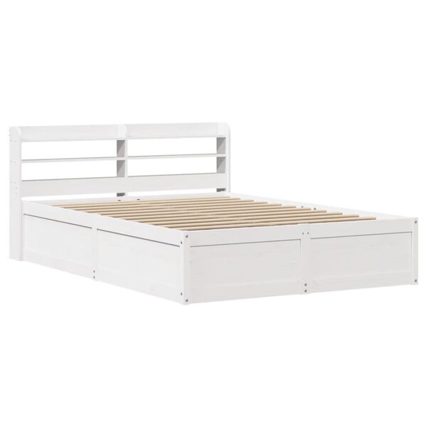 vidaXL Cadre de lit avec t&ecirc;te de lit blanc 135x190 cm bois pin massif