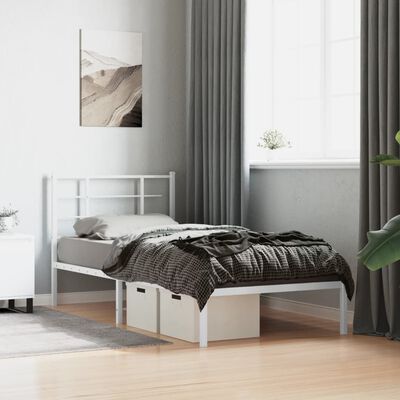 vidaXL Cadre de lit métal sans matelas avec tête de lit blanc 90x190cm