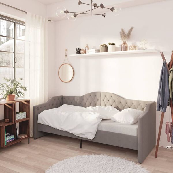 vidaXL Lit avec matelas et &eacute;clairage USB Gris clair Tissu 90x200 cm