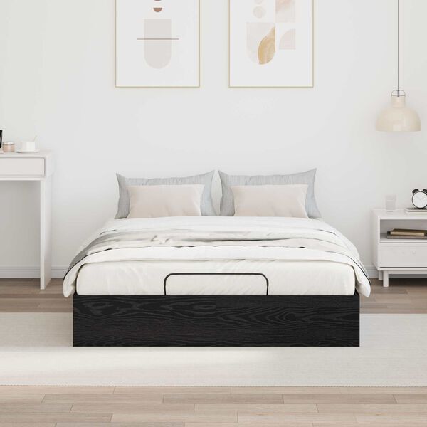 vidaXL Cadre de lit ottoman avec stockage Ch&ecirc;ne Noir 203 x 140 x 25 cm