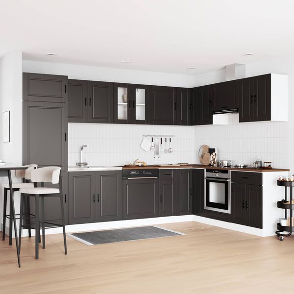 vidaXL Meuble sous &eacute;vier avec porte Porto 2 pcs Noir Bois d'ing&eacute;nierie