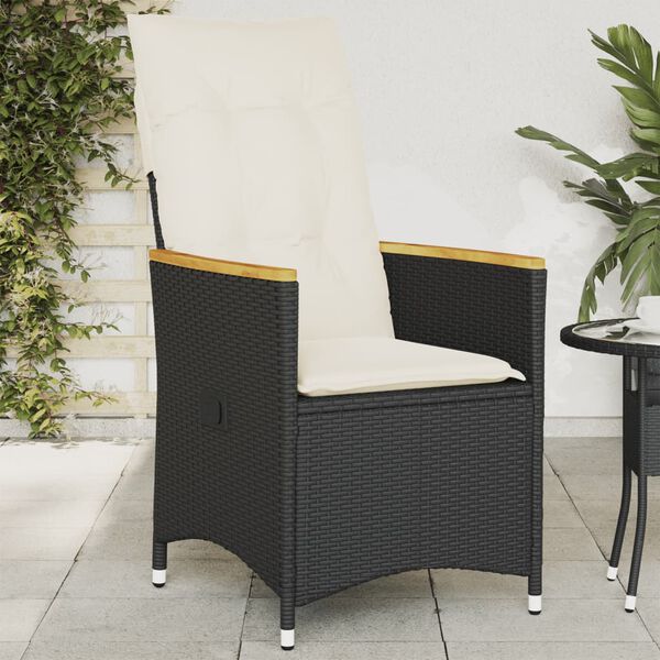 vidaXL Chaise inclinable de jardin avec coussins noir r&eacute;sine tress&eacute;e