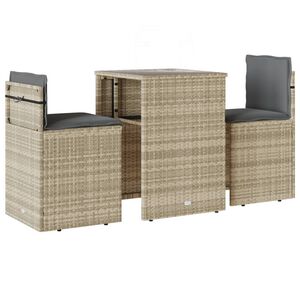 vidaXL Ensemble de bistro 3 pcs et coussins gris clair r&eacute;sine tress&eacute;e