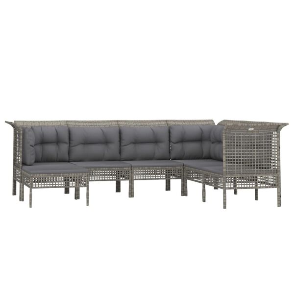 vidaXL Salon de jardin 7 pcs avec coussins Gris R&eacute;sine tress&eacute;e