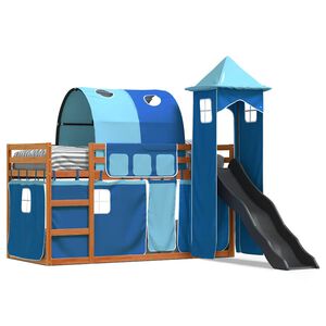 vidaXL Lit superpos&eacute; sans matelas avec toboggan et rideaux 90x200 cm