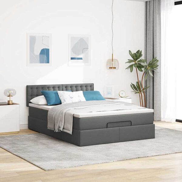 vidaXL Lit ottoman avec matelas gris fonc&eacute; 140x200 cm tissu