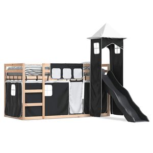 vidaXL Lit superpos&eacute; sans matelas avec toboggan blanc noir 90x190 cm