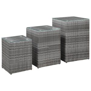 vidaXL Tables d'appoint 3 pcs et dessus en verre Gris R&eacute;sine tress&eacute;e
