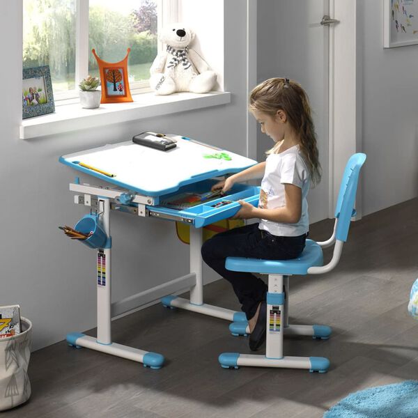 Vipack Bureau r&eacute;glable enfant Comfortline 201 et chaise Bleu et blanc
