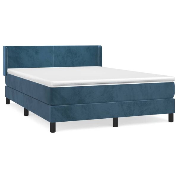 vidaXL Sommier &agrave; lattes de lit et matelas Bleu fonc&eacute; 140x190cm Velours