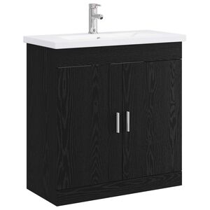 vidaXL Ensemble de mobilier de salle de bain Ch&ecirc;ne noir