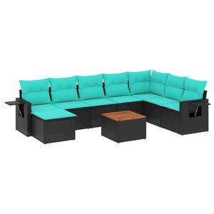 vidaXL Ensemble de canap&eacute; de jardin 9 pcs avec coussins noir r&eacute;sine tress&eacute;e