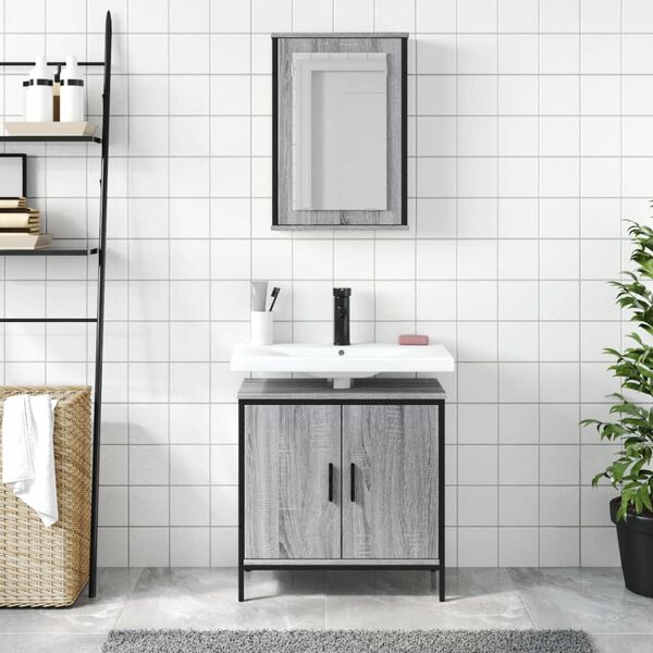 vidaXL Ensemble de meubles de salle de bain 2 pcs Sonoma gris