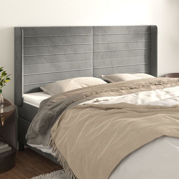 vidaXL T&ecirc;te de lit avec oreilles Gris clair 203x16x118/128 cm Velours