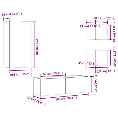 vidaXL Meuble TV muraux 4 pcs avec lumières LED chêne sonoma