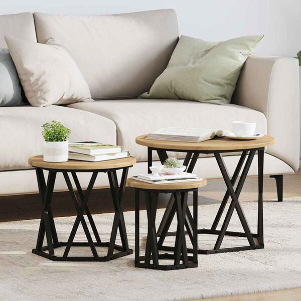 vidaXL Table d'appoint empilable 3 pcs Ch&ecirc;ne artisanal